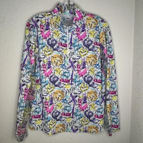 IBKUL Quarter Zip Shirt Womens XL Multicolor Girls Just Wanna Have Fun Golf UPF - Picture 2 of 11